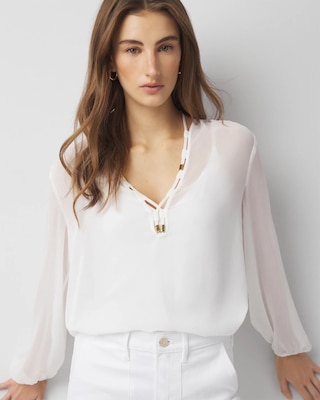 Sheer Beaded Trim Blouse | White House Black Market